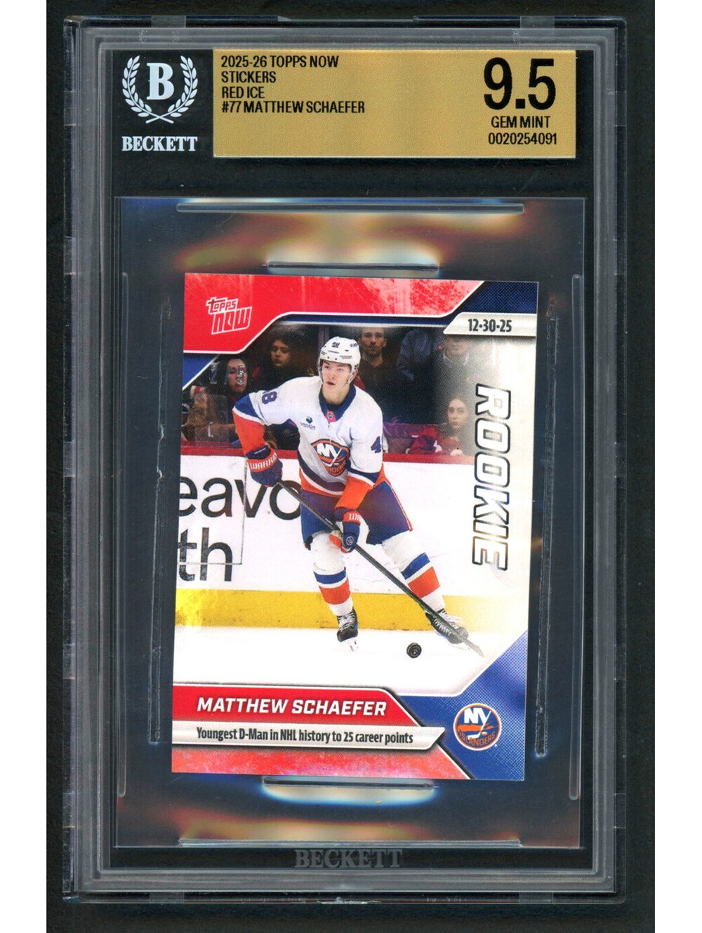 2025-26 Topps Now Sticker #77 Matthew Schaefer Red Ice /5 (RC) BGS 9.5 Gem Mint